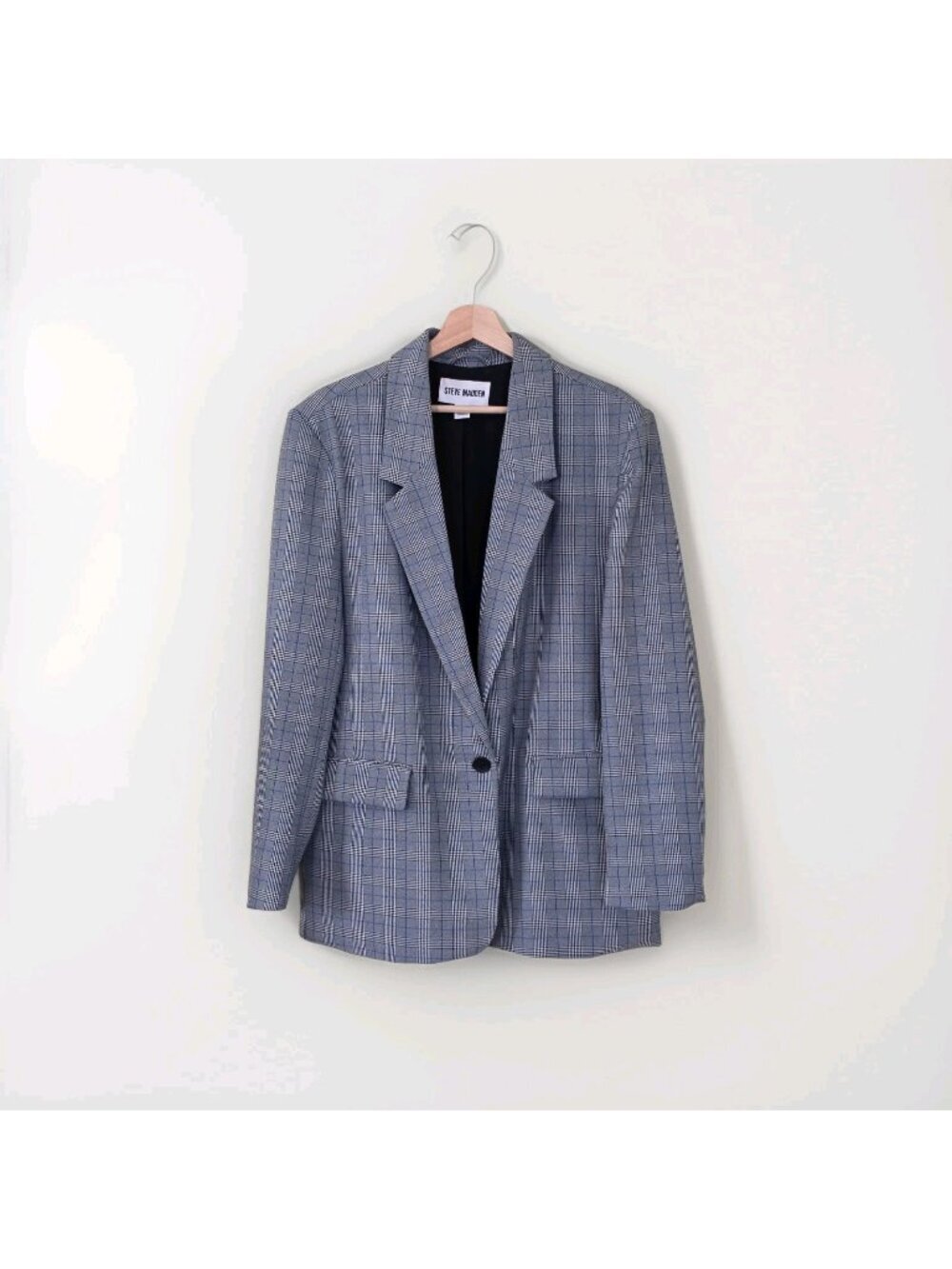 Steve Madden Blazer L Gray Plaid 1B Lined Academia Office Siren Corporate Girlie